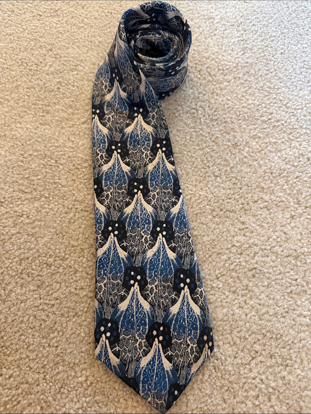 Fendi Roma Blue and White Abstract Pattern Silk Tie